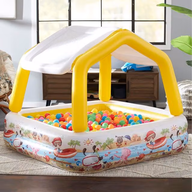 Intex Inflatable Square Childrens Pool with Canopy in White and Multicolour