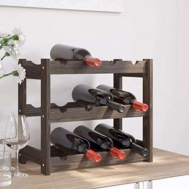 Berkfield Home Grey Solid Pine Wall Mounted Rustic Wine Rack for 12 Bottles