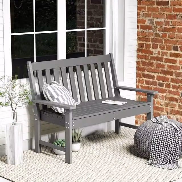 Costway Grey 2-Person Outdoor Garden Bench with Backrest and Cushions