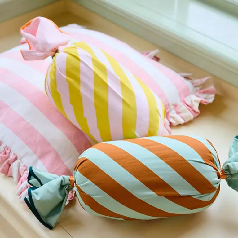 Kids Concept Striped Bolster Cushion for Children in Pink and Yellow