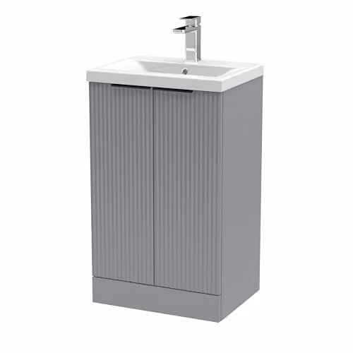 Balterley Grey Floor Standing Bathroom Vanity Unit with Basin and Fluted Front, 2 Soft Close Doors, W: 51 cm, D: 39 cm, H: 85 cm