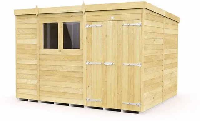 Buttercup Farm Brown Pent Shed with Double Doors and Windows, W: 329 cm, D: 231 cm, H: 201 cm