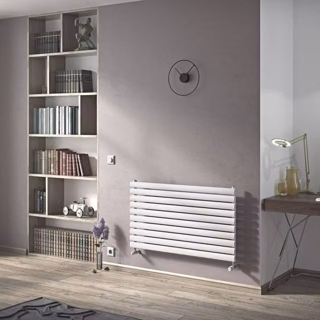 Bathroom Kingdom Nova White Double Oval Horizontal Wall Hung Radiator H: 41 cm, W: 120 cm
