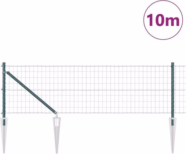 Berkfield Home Green Euro Fence with 7 Spike Posts, Galvanised Steel, W: 10 m, H: 0.8 m