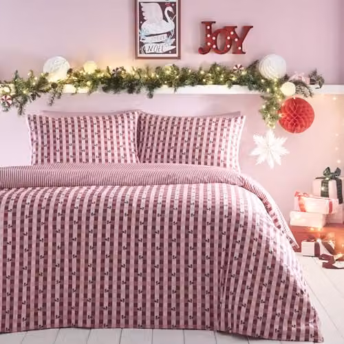 Fusion Holly Gingham Red Duvet Cover Set, King Size, Includes 1 Duvet Cover (W: 220 cm, H: 230 cm) and 2 Pillowcases
