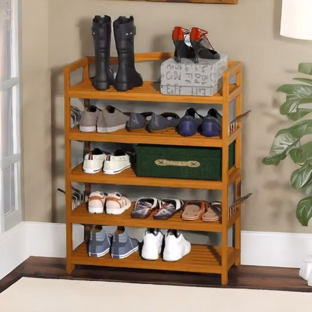 Rafaelo Mobilia 5 Tier Bamboo and Acacia Wood Shoe Rack in Brown