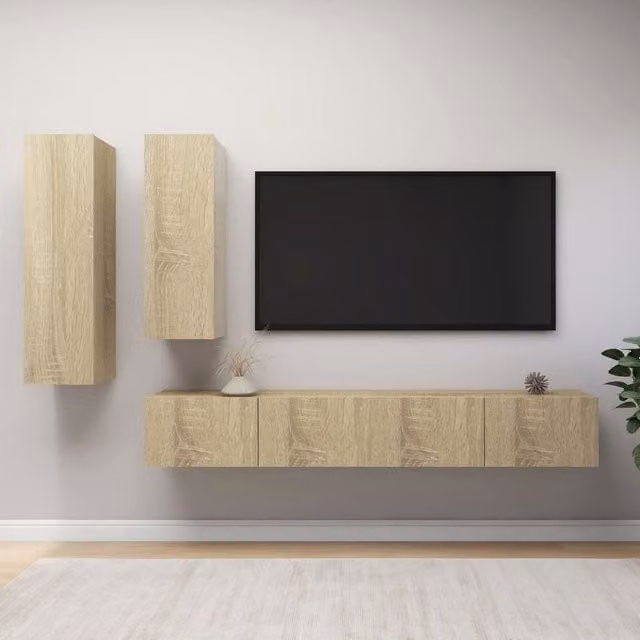 Berkfield Home 4 Piece Modern Sonoma Oak TV Cabinet Set in Brown and Beige