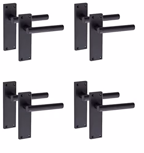 Golden Grace Modern T-Bar Lever Latch Door Handle with Plate, Matt Black, 4 Pairs