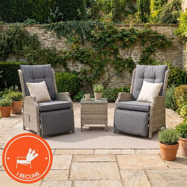 Malay Deluxe Polyrattan Garden Furniture Set in Brown and Grey