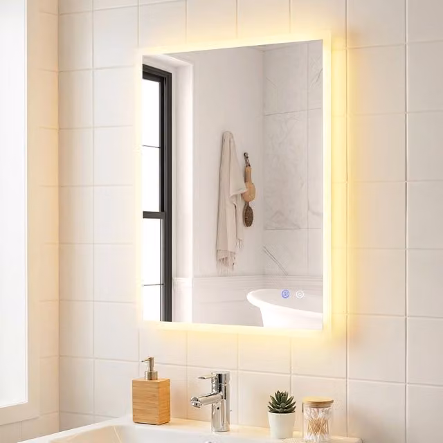 Costway Modern Rectangular LED Bathroom Wall Mirror with Touch Switch and Dimmable Light in Silver