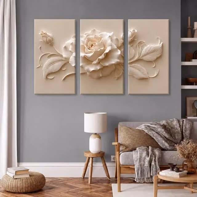 Mafett Beige Rose Floral Canvas Wall Art Print Set, W: 60.96 cm, H: 81.3 cm