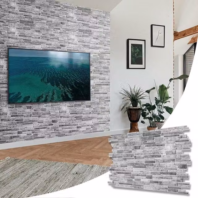 NOVECRAFTO Grey Slate Stone Look 3D PVC Wall Cladding Panels, W: 96 cm, H: 48 cm