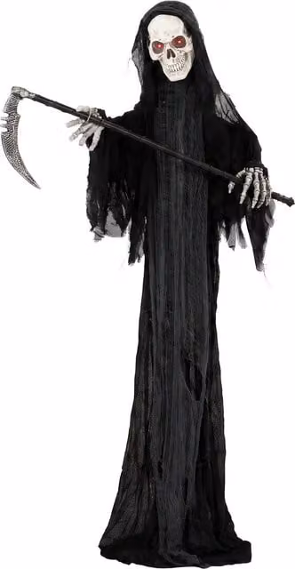 HOMCOM 183cm Life Size Animated Grim Reaper Halloween Decoration in Black with Sound and Touch Activation