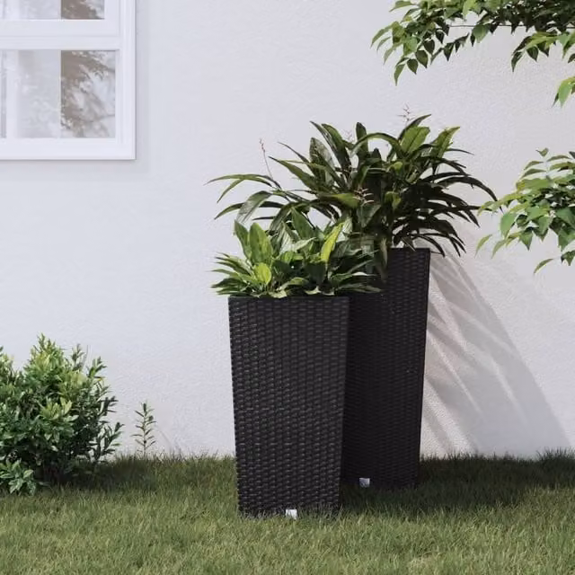 Berkfield Home Black Rattan Planter with Removable Anthracite Inner Tub, 26.5 L