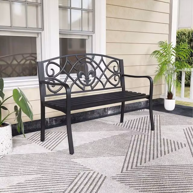 Costway Classic Metal Outdoor Loveseat Bench in Matt Black