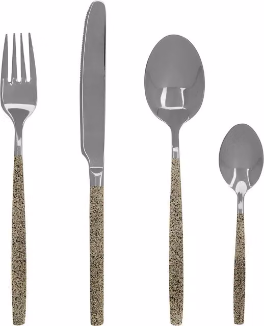 Premier Housewares Elegant 16 Piece Marble Pattern Stainless Steel Cutlery Set in White and Silver