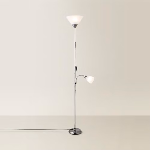 ValueLights Moz Mother and Child Uplighter Floor Lamp in Black and Chrome with LED Bulbs