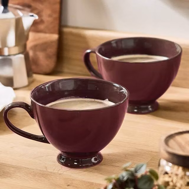 Dibor Montmartre Large Malbec Red Ceramic Tea Cups and Coffee Mugs, Set of 4