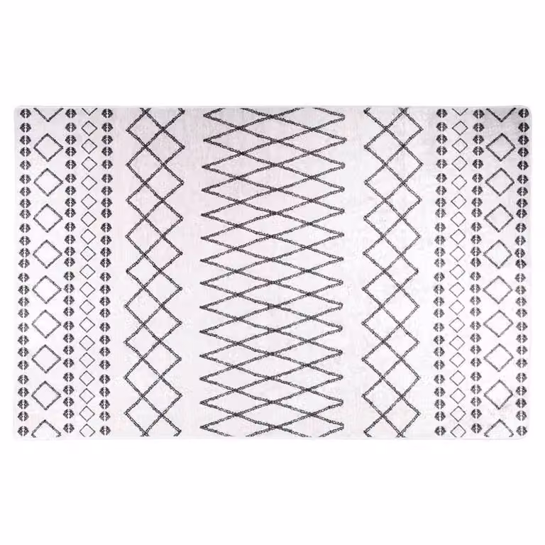 Berkfield Home Washable Anti Slip Boho Round Rug in Black and White, W: 100 cm