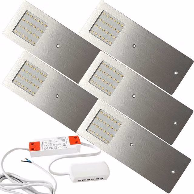 Loops 5x Aluminium Ultra-Slim Rectangle Under Cabinet Kitchen LED Light and Driver Kit in White