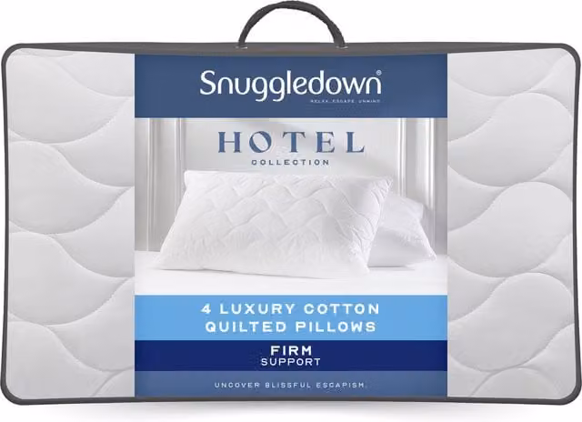 Snuggledown White Cotton Quilted Hollow Fibre Pillow, Firm Support for Side and Back Sleepers