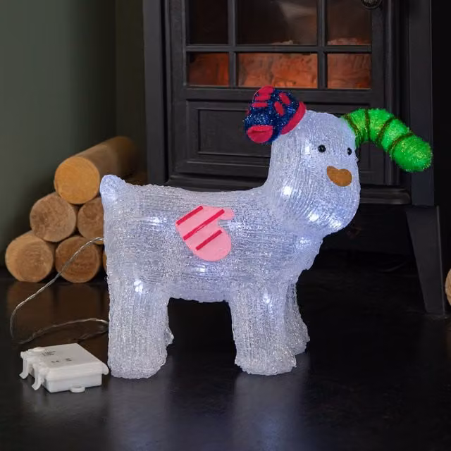 Snowtime The Snowdog Christmas Acrylic Tabletop Decoration, White, Height: 31 cm