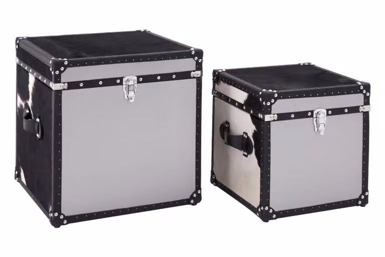 Orsina Black and White Genuine Cowhide Storage Trunk Set with Castors