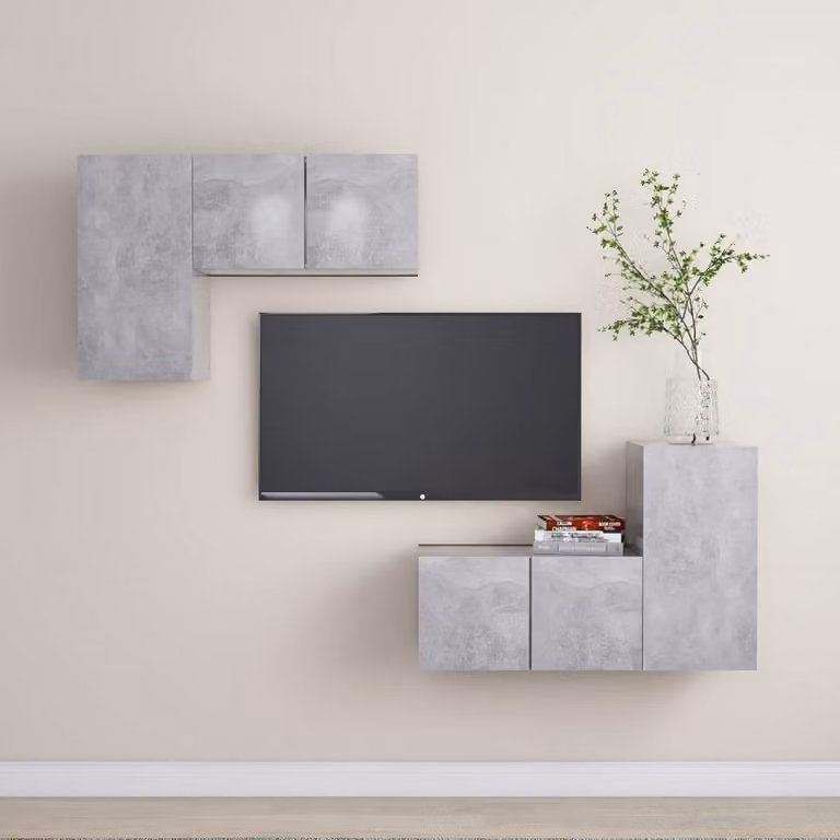 Berkfield Home 4 Piece Modern Living Room TV Cabinet Set in Matt Concrete Grey Engineered Wood