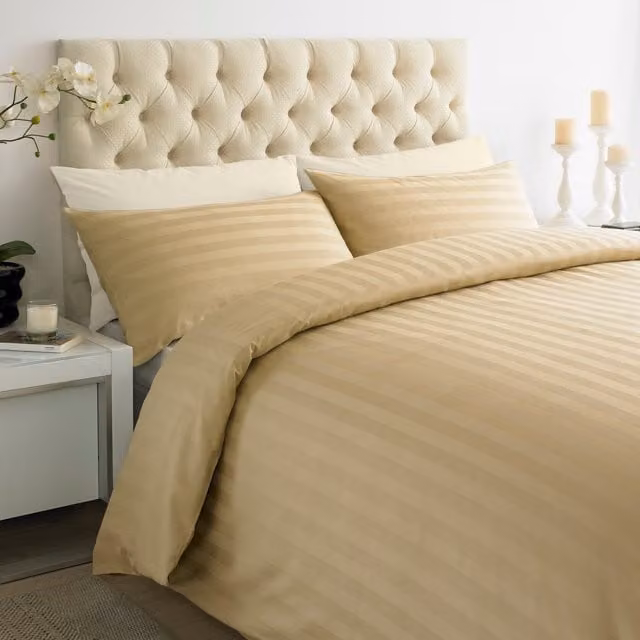 Roseley Beige Striped Mako Satin Cotton Duvet Cover and Pillowcase Set, 250TC, 200 x 200 cm