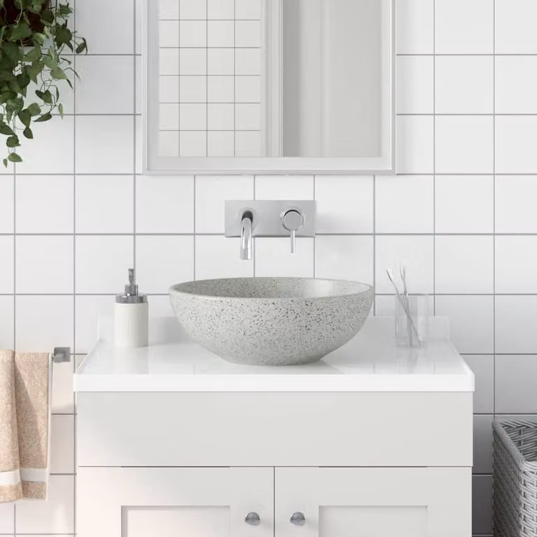Berkfield Home Grey Round Ceramic Countertop Basin, Diameter: 41 cm, Height: 14 cm