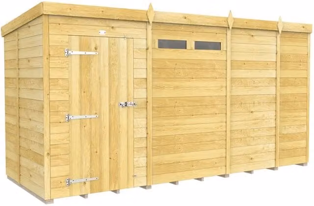 Buttercup Farm Brown Pent Security Wood Shed with Single Door, L147 x W387 x H201 cm