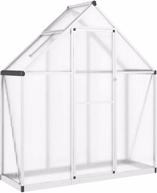 Berkfield Home Aluminium Greenhouse with Base Frame and Polycarbonate Panels in Silver, W/D/H: 169 x 58 x 195 cm