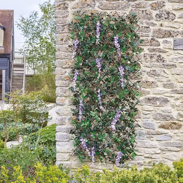 mysmartbuy Faux Wisteria Floral Trellis in Green, Wall-Mounted Wood Decor, W/D/H: 180 x 60 x 1 cm