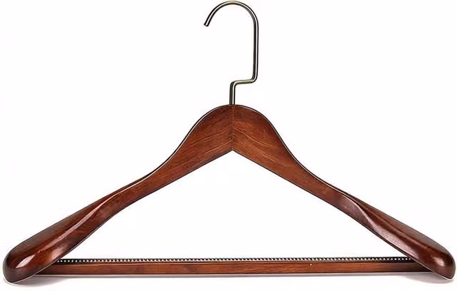FORGEVIO 5 Pack Brown Wide Shoulder Wooden Suit Hangers with Bar and Swivel Hook, Width: 50 cm