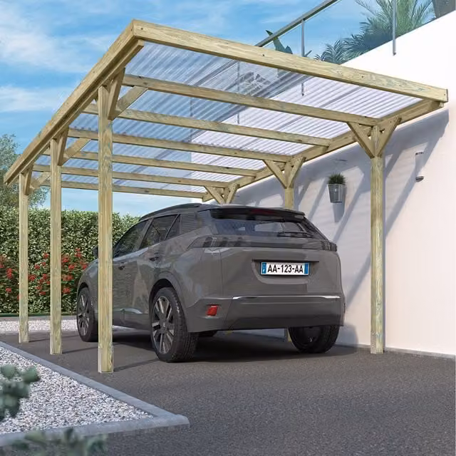 Cerland Jean Pent Wood Carport in Brown and Yellow, Freestanding Modern Design