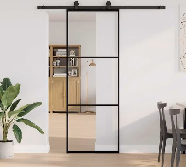 Berkfield Home Modern Sliding Glass Door with Hardware Set in Black, W: 76 cm, H: 205 cm
