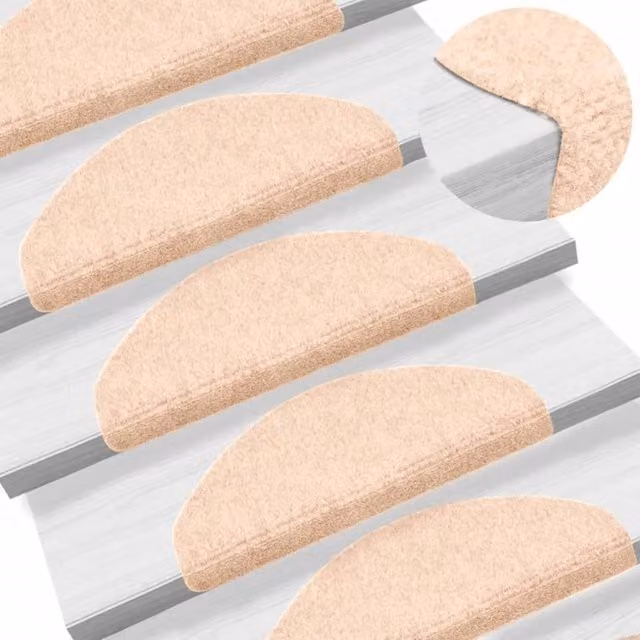 Berkfield Home Self-adhesive Needle Punch Stair Mats, 10 Pieces, Brown, W/D/H: 65 x 21 x 4 cm