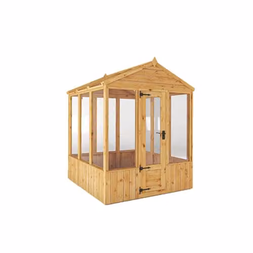 Waltons Brown Wooden Outdoor Potting Shed Greenhouse with Apex Roof and Styrene Glazing, W/D/H: 182.88 x 182.88 x 229 cm