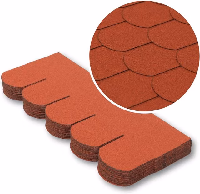 Novecrafto Heavy Duty Red Fish Scale Asphalt Roof Shingles, 25 Pieces, 3 sqm, W: 80 cm, H: 31.5 cm