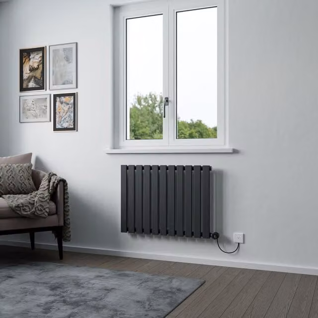 Agadon Lola Electric Designer Panel Radiator in Dark Grey, W: 160.0 cm, H: 37.2 cm, D: 37.2 cm