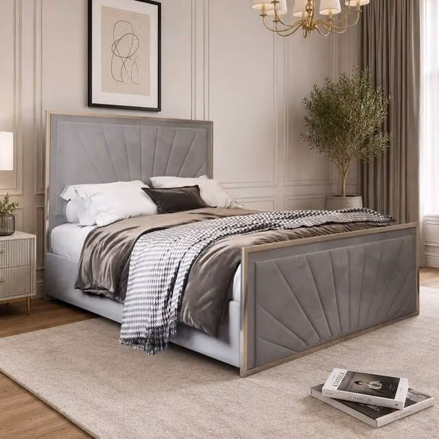 Casani Southborough Upholstered Velvet Designer Bed Frame in Grey, W/D/H: 180 x 137 x 159 cm