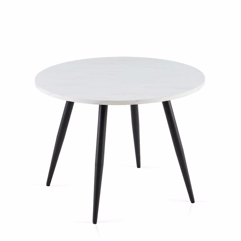 SONARA Round Rustic Dining Table with Wood Top and White Metal Legs, Diameter: 100 cm, Height: 75 cm