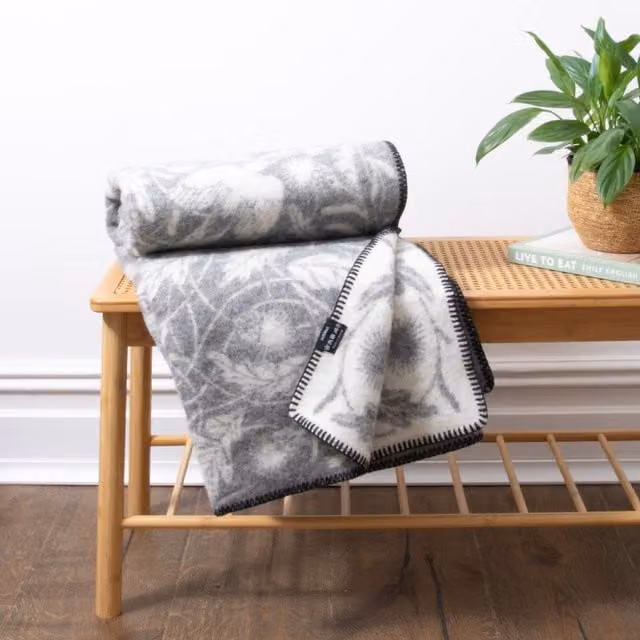 Simply Sheepskin Bird Grey Jacquard Woven Premium New Zealand Wool Blanket W/D: 140 x 200 cm