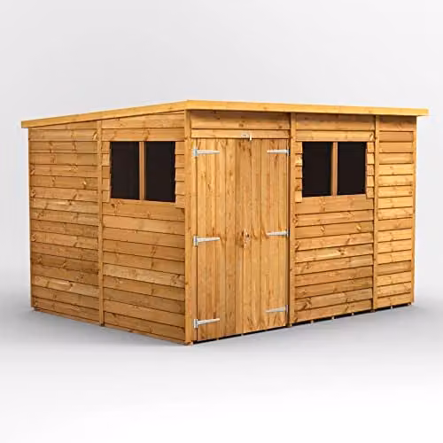 Powersheds Premium Pent Overlap Wooden Shed in Natural Brown with Double Doors and Window