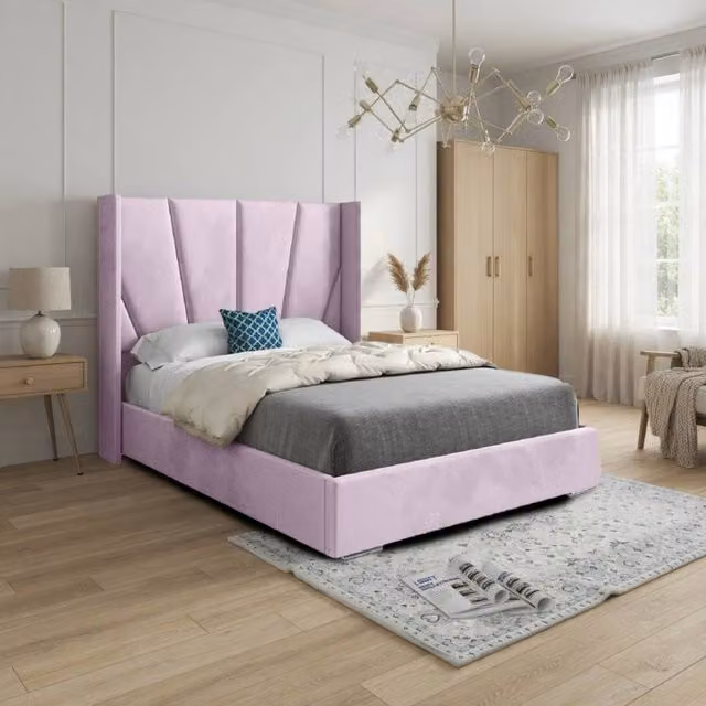 KDMD Glapthorn King Size Upholstered Designer Bed Frame in Pink Soft Velvet, W/D/H: 180 x 159 x 137 cm