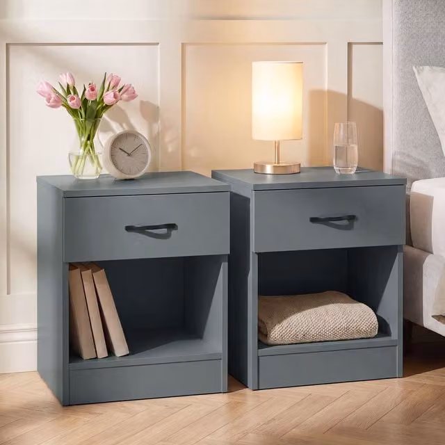 Vida Designs Riano Set of 2 Bedside Chests with 1 Drawer in Green and Blue Matt Finish
