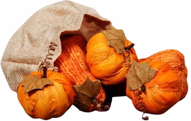 Four Candle Bag of Six Orange Paper Pumpkin Decorations for Halloween and Autumn Tabletop Decor
