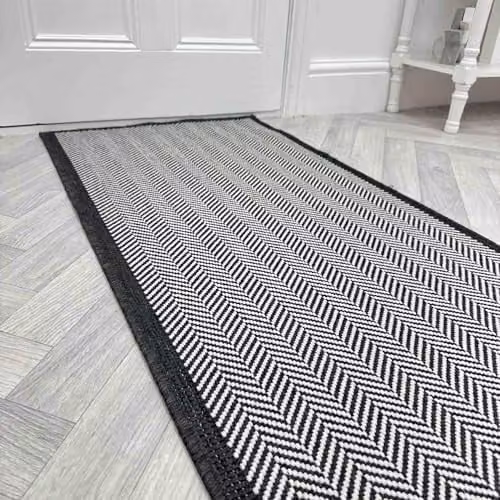 runrug Illusion Reversible Indoor/Outdoor Carpet Runner, Black, W: 70 cm, L: 240 cm