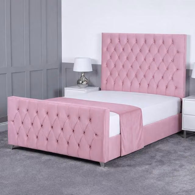 Living Comfort Bedz Vertex Pink Velvet Upholstered Gas Lift Storage Single Bed with 48 Inch Headboard W/D/H: 90 x 200 cm