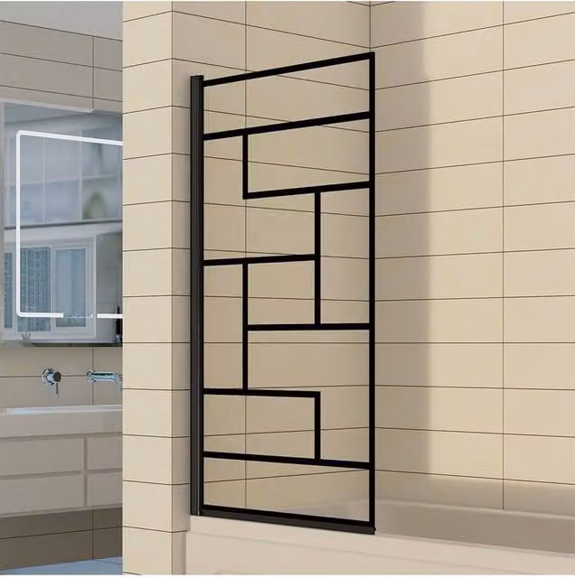 Living and Home 180 Degree Pivot Bath Shower Screen in Black with Clear Glass, W: 80 cm, H: 140 cm